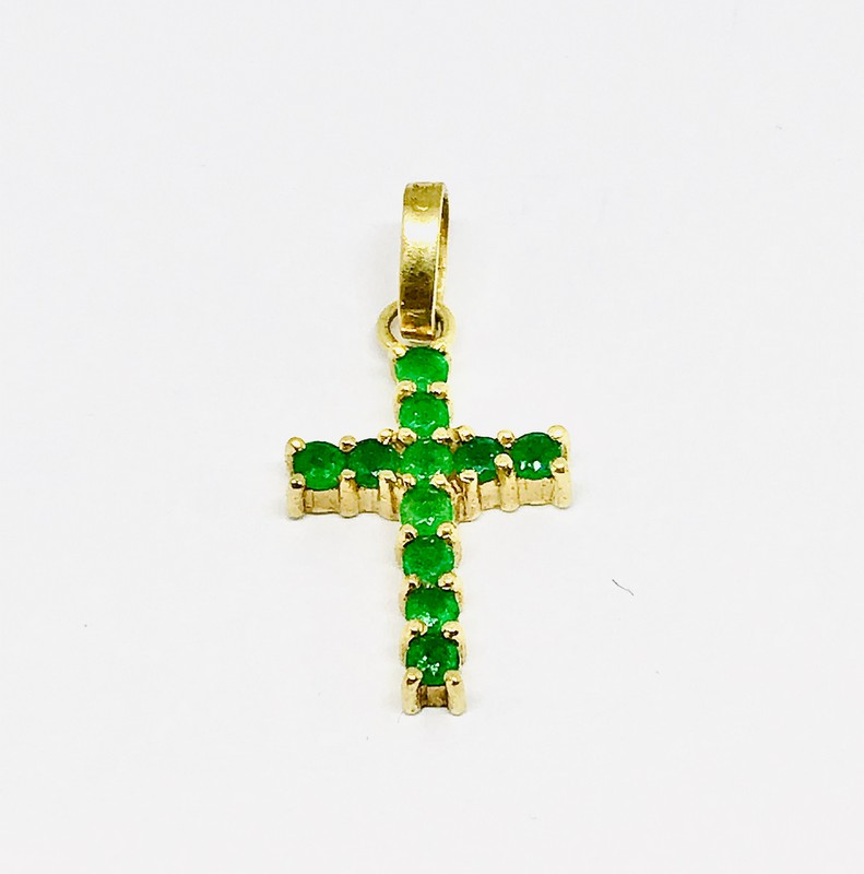 Ciondolo croce con smeraldi