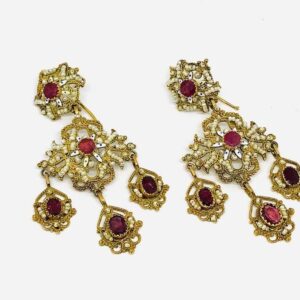orecchini pendenti lavorazione antica in oro rosso a 12 carati con rubini e perline grammi 22,78. offerte d'oro gioielli torino
