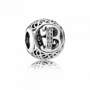 Charm Pandora in argento 925 a forma di pallina vintage con intagliato l'iniziale della lettera B Gioielli Torino offerte d'oro.