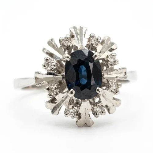 ANELLO ORO BIANCO CON ZAFFIRO E DIAMANTI  PR578-3245 (P)