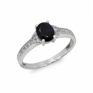 Anello in Oro Bianco 18kt con Diamanti e Zaffiro (4,16 g, 14)