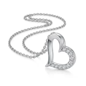 Collana regolabile pendente con cuore con zirconi in Argento 925